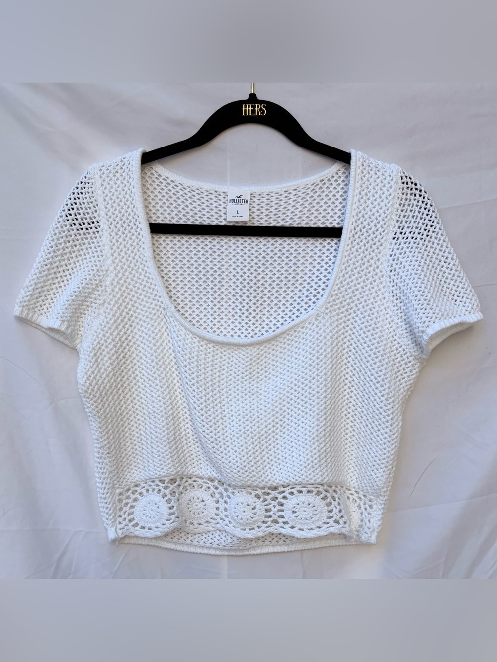Hollister Boho Crochet Knit White Short Sleeve Top